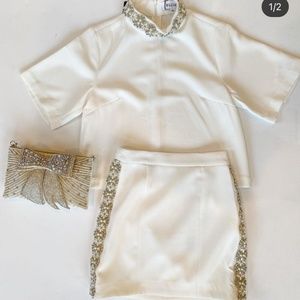 ELLIATT Embellished Top and Skirt Ivory white S